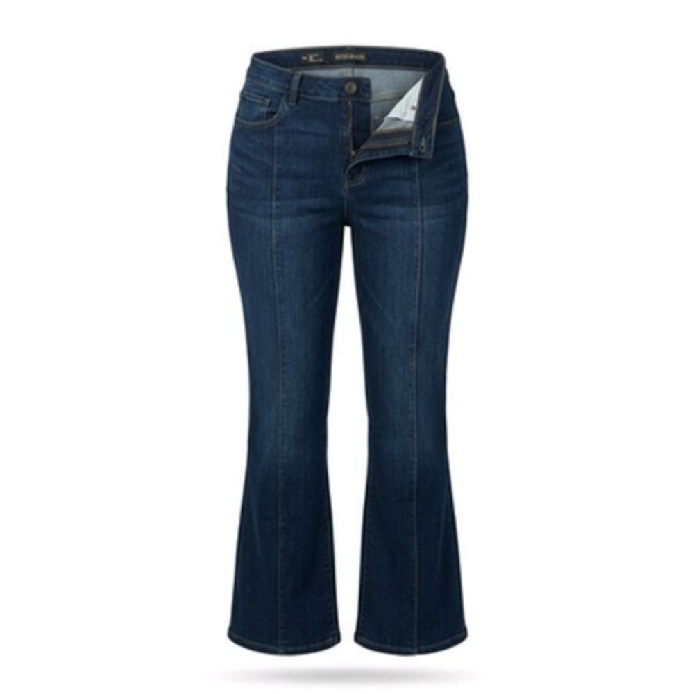Ryegrass Jeans Women 14 Blue High Rise Flare Stretch Denim Dark Wash Front Seam